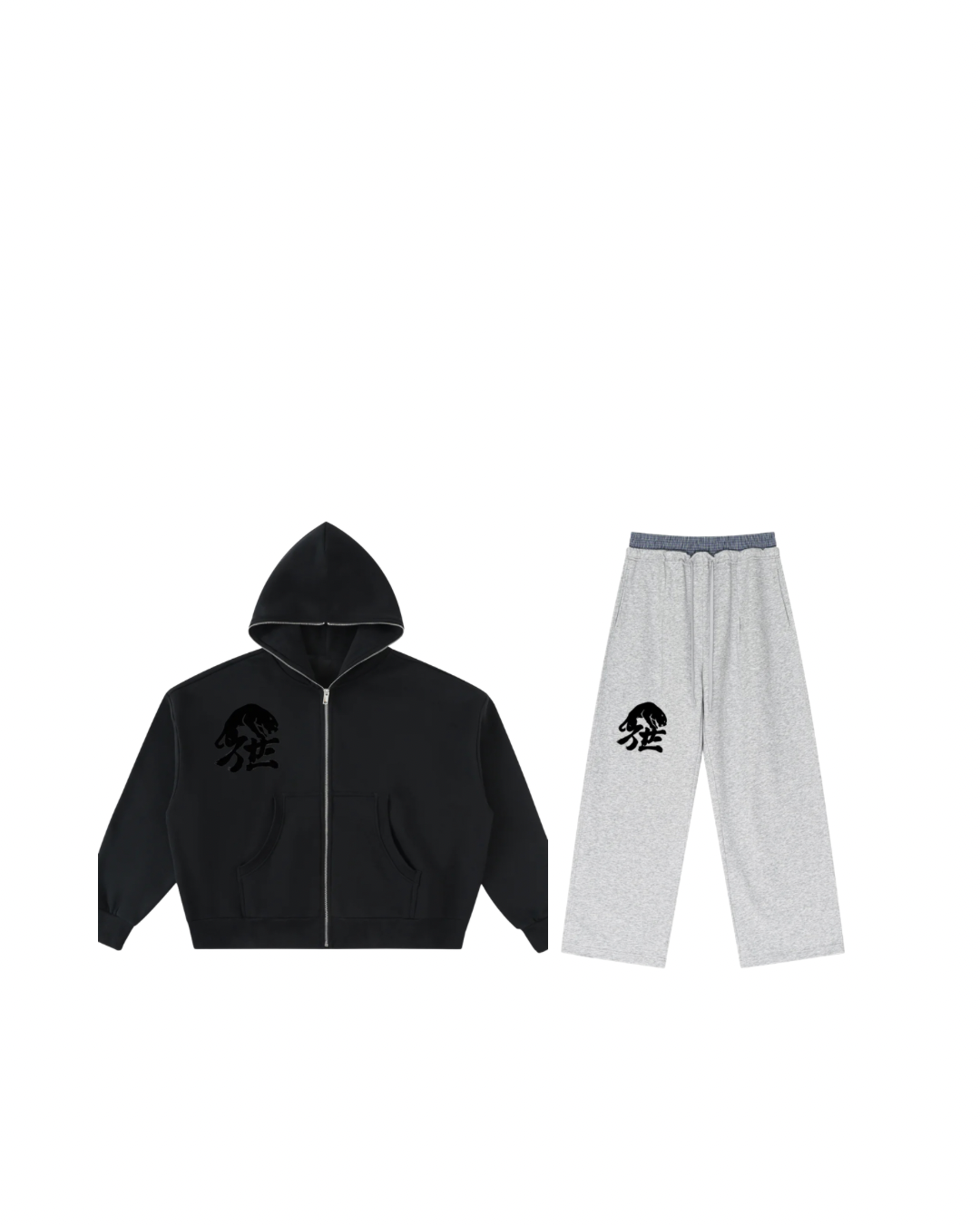 Fleeced Full-Zip Boxy Hoodie & Plaid Contrast Waist Pants