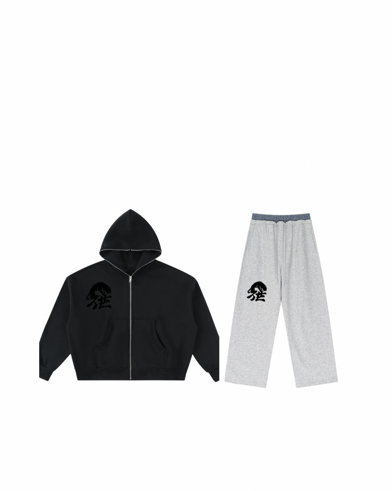 Fleeced Full-Zip Boxy Hoodie & Plaid Contrast Waist Pants