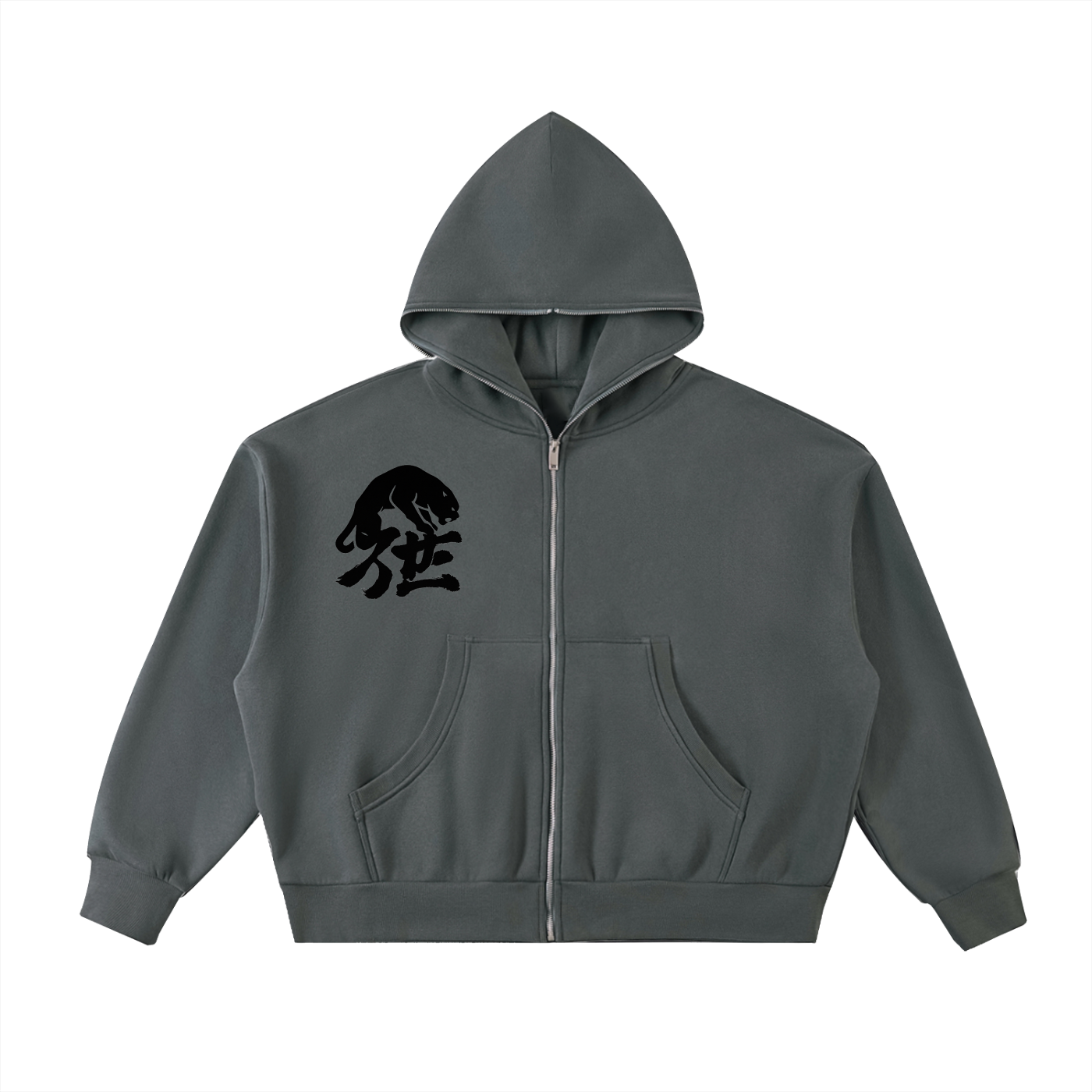 Fleeced Full-Zip Boxy Hoodie