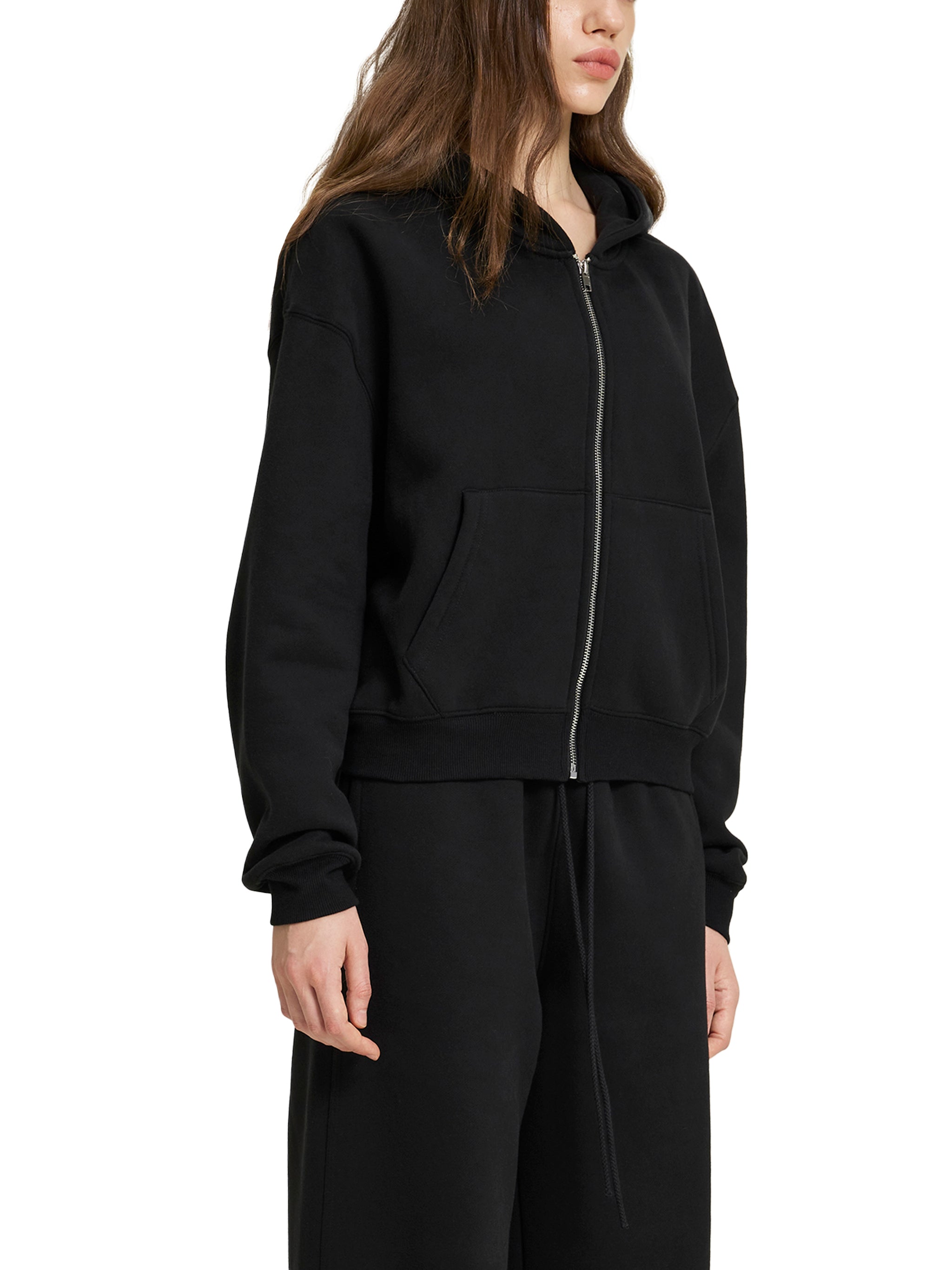 Fleece Zip-Up Boxy Hoodie